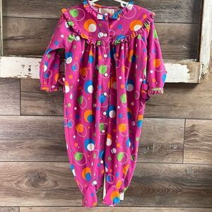 STRAUSBURG Infant Girl Footed Button Up Ruffles Bubble Print Sleeper Size 18M